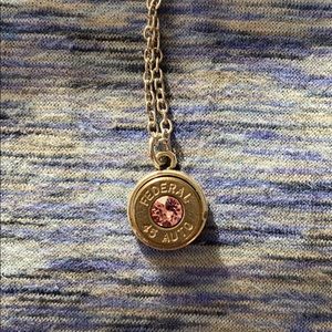 Bullet Shell necklace with pink stone